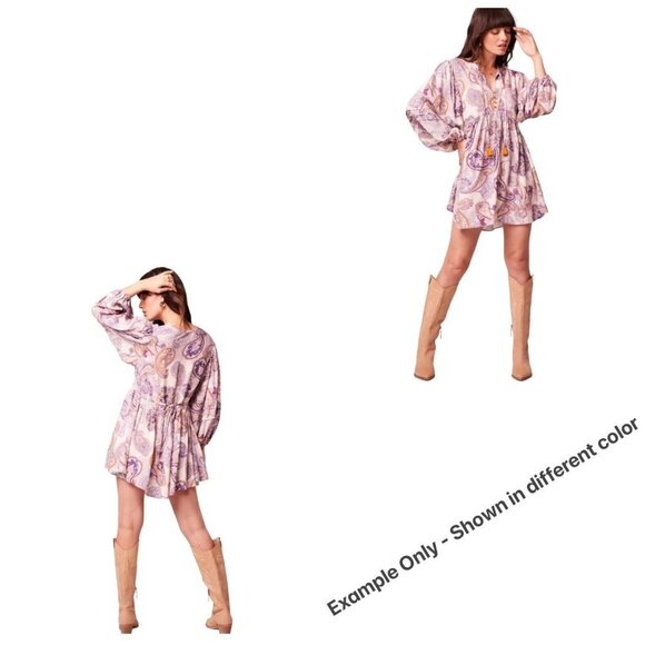 Band Of The Free Size S Lyonnette Paisley Cream Purple Boho Mini Dress NWT - Picture 4 of 8